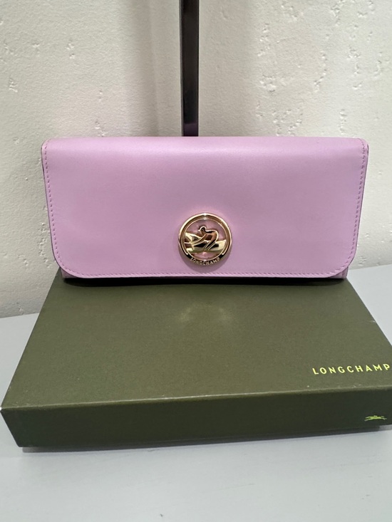 Longchamp Handbags - Longchamp Lilac Leather Continental Wallet with Gold Emblem